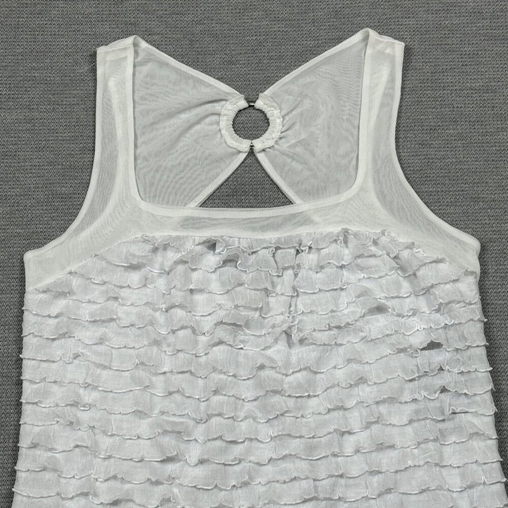 Volume One Sleeveless Mini Dress Womens XL White Ruffled Square Neck Keyhole NWT - Picture 9 of 14